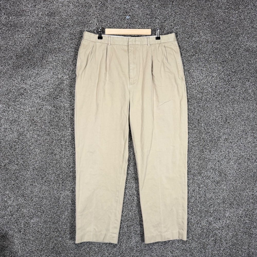 Vintage Polo Ralph Lauren Pants Mens 38R (Fits 36/30) Beige Cotton Chino Pleated